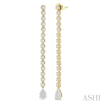 1 1/4 Ctw Lovebright Pear Shape Dangle Tip Round Cut Diamond Fashion Long Earrings in 14K Yellow and White Gold